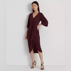 NWT Lauren Ralph Lauren Women's Stretch Jersey Tie-Front Midi Dress